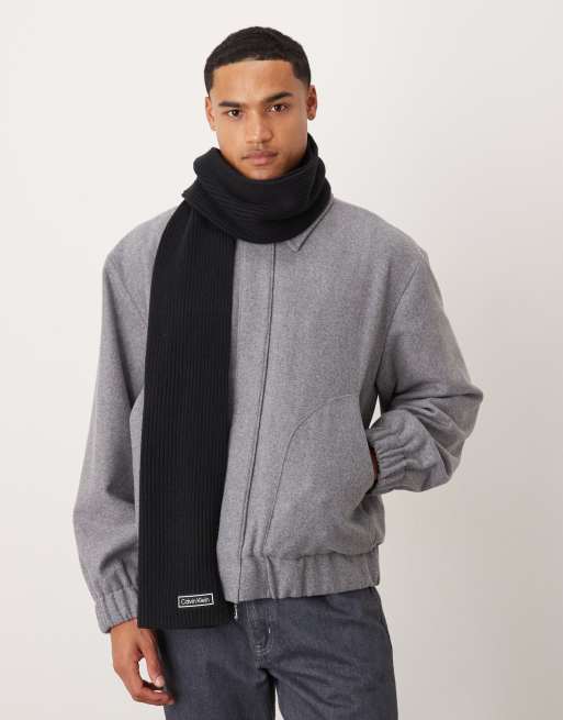 Calvin Klein – Gerippter Schal aus Grobstrick in Schwarz