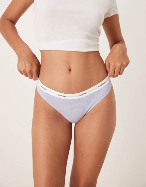 Calvin Klein – Gerippter Tanga aus elastischer Baumwolle in Casual-Blau - view 1