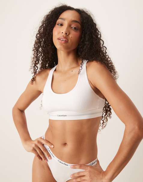 Calvin Klein – Geripptes Bustier aus Modal in Weiß - view 1