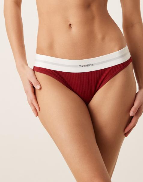 Calvin Klein – Geripptes Höschen im Bikini-Schnitt aus Baumwolle und Modal in Burgunderrot - view 1