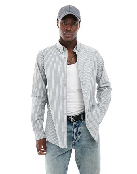 Calvin Klein – Gestreiftes Oxford-Hemd in Hellgrün - view 1