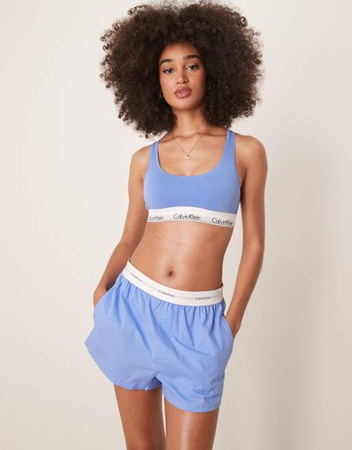 Calvin Klein - Geweven pyjamashort in korenbloemblauw