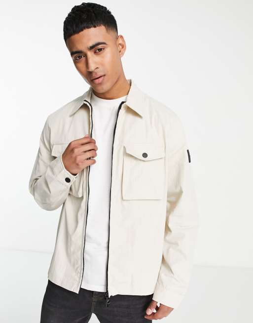 Calvin Klein - Giacca oversize leggera in misto cotone con zip - BEIGE