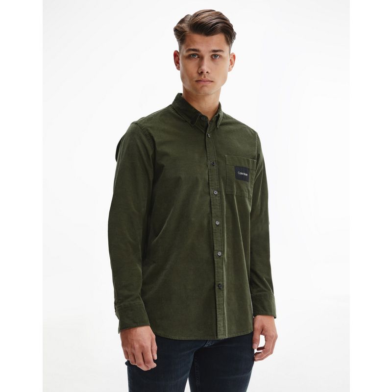 Camicie Uomo Calvin Klein - Giacca regular fit a costine verde con tasca con logo