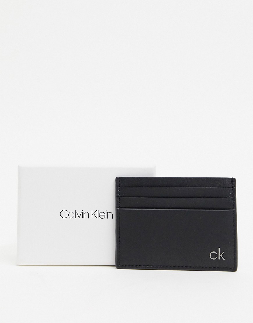 Calvin Klein - Glad leren kaarthouder in zwart