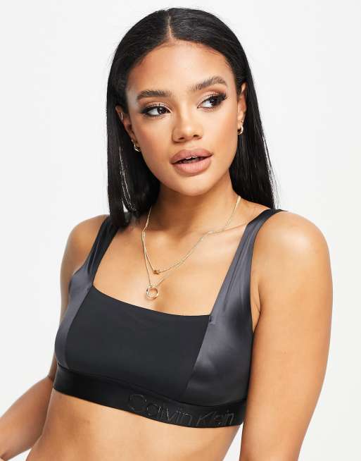 Calvin Klein Gloss wet look square neck unlined bralette in black