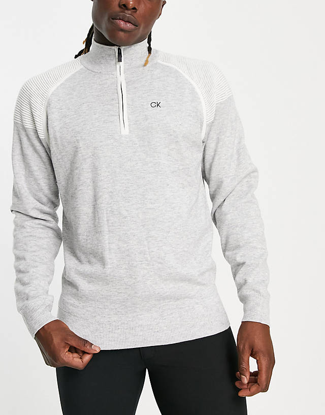 Calvin Klein Golf - 1/4 zip lined sweatshirt with rib detail in light grey