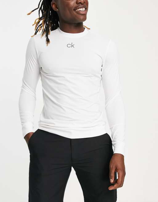 Calvin Klein Golf baselayer long sleeve top with central logo in white |  ASOS