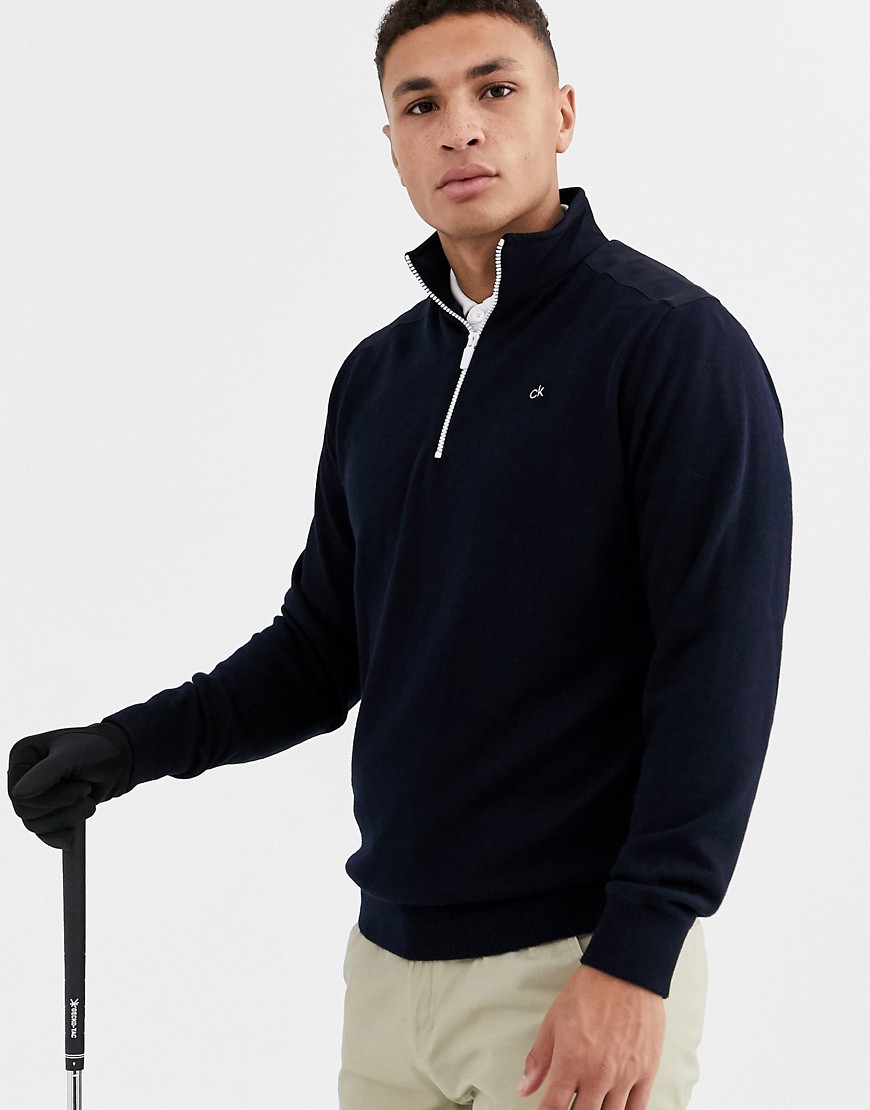 Calvin Klein Golf extend lined knitted half zip sweat in navy