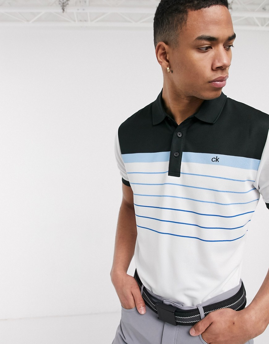 Calvin Klein Golf Flint polo shirt in white with blue stripes