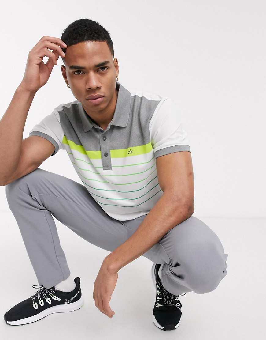 Calvin Klein Golf Flint polo shirt in white with green stripes