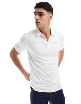 Calvin Klein Golf Fracture tonal printed polo shirt in white - ASOS Price Checker