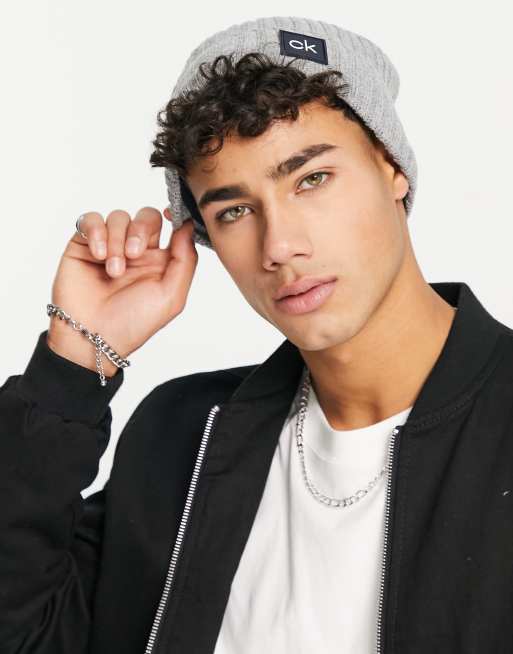 Calvin Klein Golf - Grofgebreide beanie in gemêleerd grijs