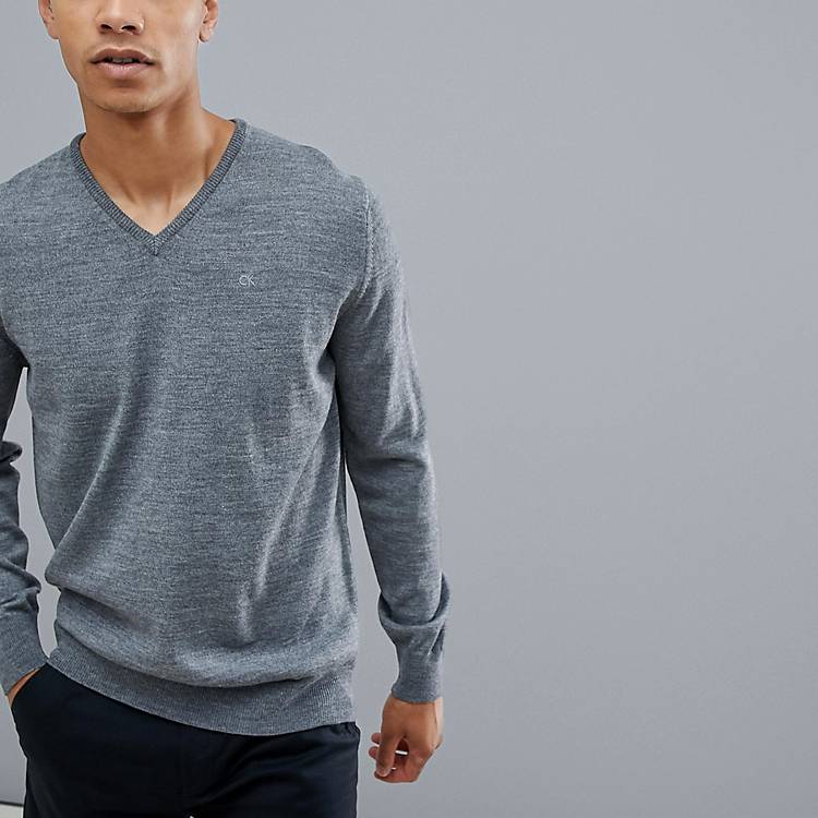 Calvin Klein Golf merino wool knited v neck sweater in gray c9145 | ASOS
