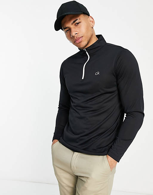 Calvin Klein Golf Newport half-zip sweater with tape sleeve in black | ASOS