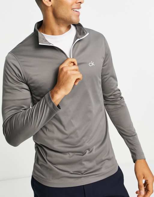 Calvin Klein Golf - Newport - Maglione con cerniera lampo corta e fettuccia sulle maniche color argento mélange