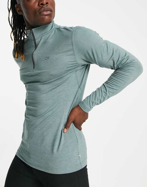 Calvin Klein – Golf Newport – Szałwiowozielona melanżowa bluza z zamkiem pod szyją