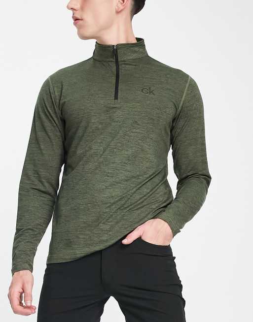 Calvin Klein Golf – Newport – Zielony top z długimi rękawami i suwakiem pod szyją