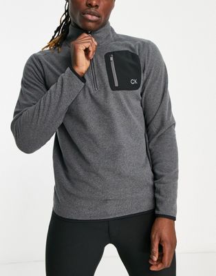Calvin Klein Golf Planet 1/4 zip fleece top with patch pocket in charcoal grey - ASOS Price Checker