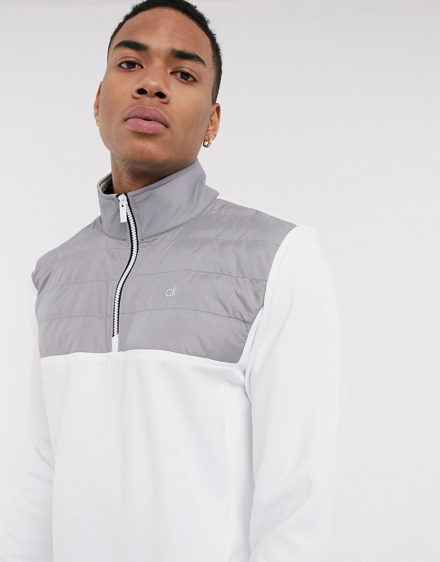 Calvin Klein Golf Shalex quilted half zip top in white