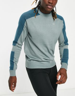Calvin Klein Golf sweatshirt with rib detail in sage green - ASOS Price Checker
