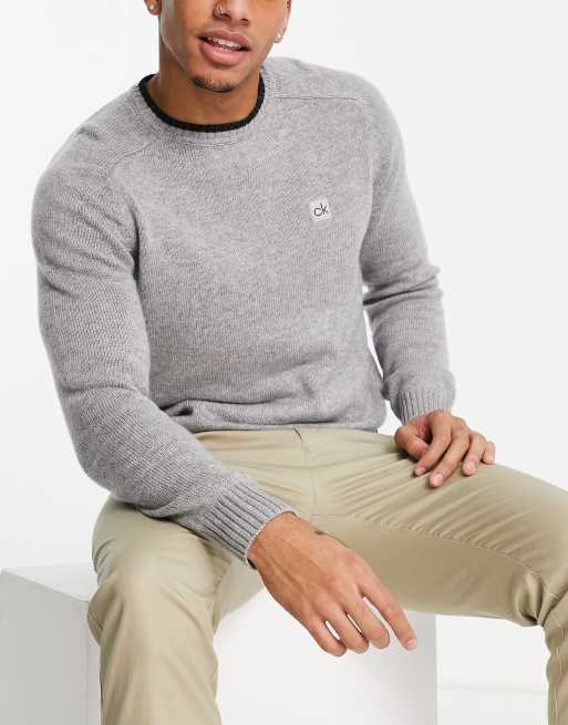 Calvin Klein – Golf – Szary gruby sweter z okrągłym dekoltem