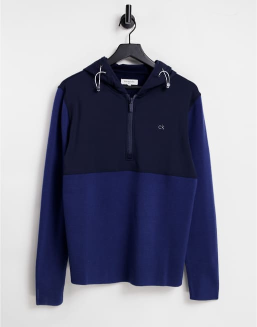 Calvin Klein - Golf Yosemite - Felpa con cappuccio in maglia blu con zip a 1/4