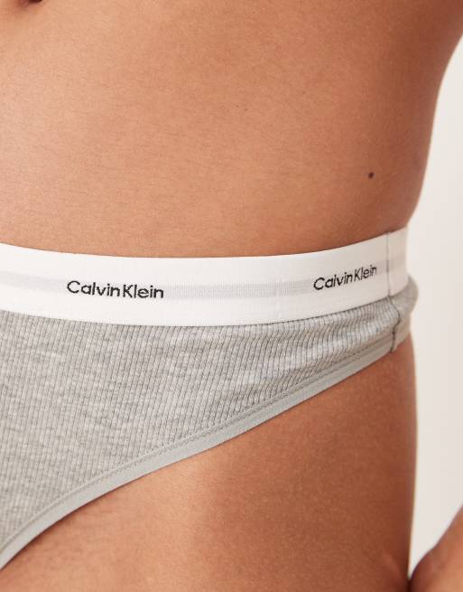 Calvin Klein – Grå, stretchribbade stringtrosor i bomull, 3 av 4