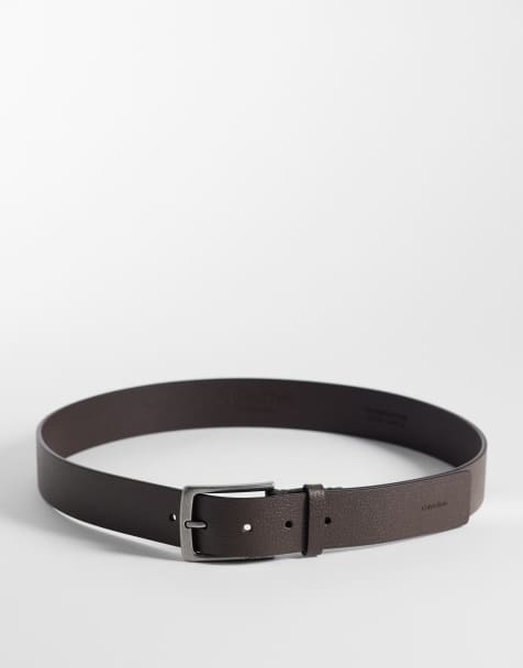 Calvin Klein grain buckle belt 35mm in chocolate brown - view 1