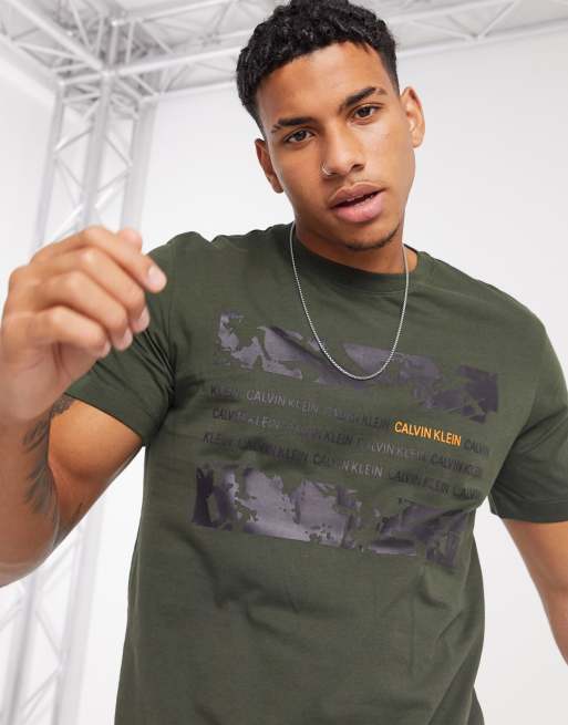 Calvin Klein graphic box t shirt in khaki ASOS