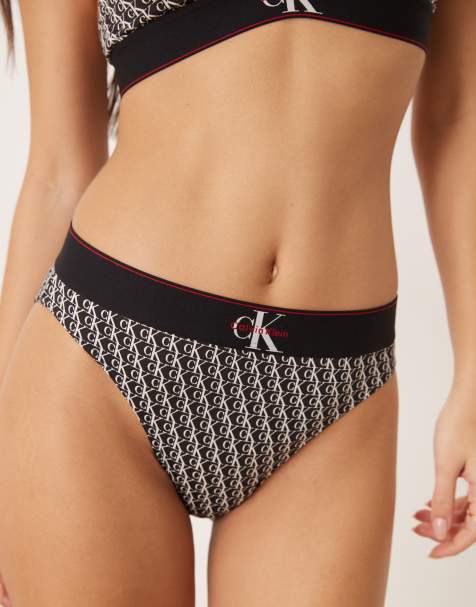 Calvin Klein Graphic Logo high waist bikini briefs in black logo print - view 1