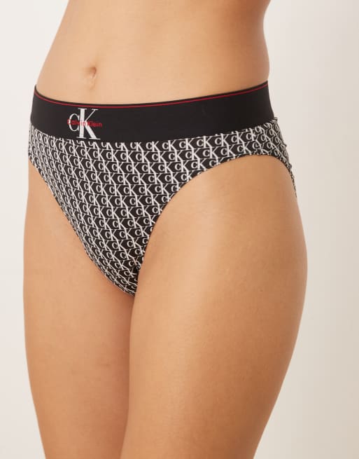 Calvin Klein Graphic Logo high waist bikini briefs in black logo print, 3 of 4
