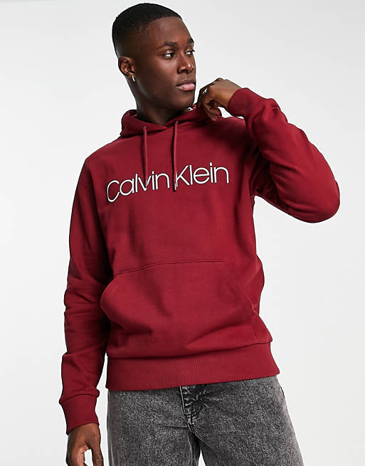 Calvin Klein graphic logo hoodie in dark red | ASOS