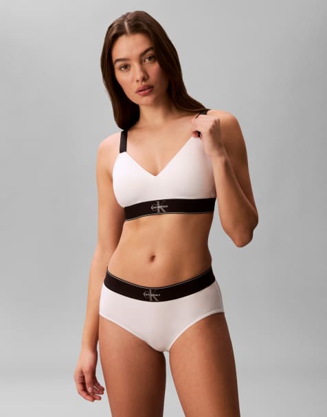 Calvin Klein Graphic Logo lightly lined bralette in white - view 1