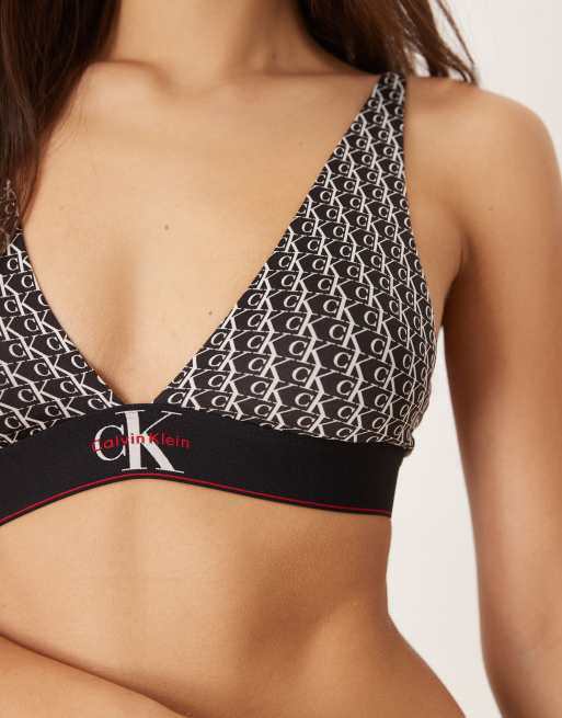 Calvin Klein Graphic Logo lightly lined triangle bra in black logo print, 3 of 4