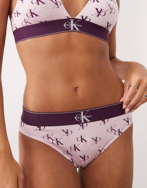 Calvin Klein Graphic logo print high waist bikini brief in pink, 3 of 4
