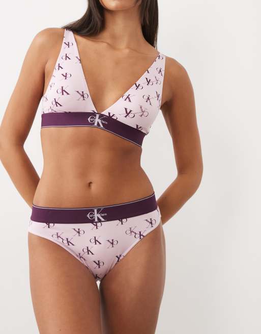 Calvin Klein Graphic logo print high waist bikini brief in pink, 4 of 4
