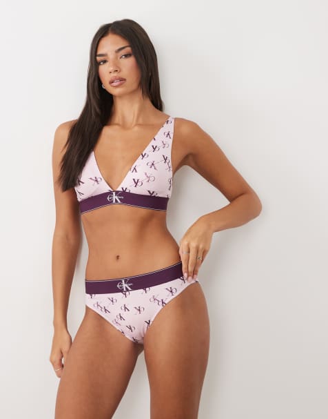 Calvin Klein graphic logo print high waist bikini briefs in pink - view 1