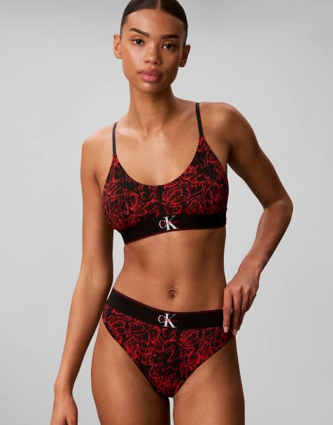 Calvin Klein Graphic Logo snake print thong in red - view 1