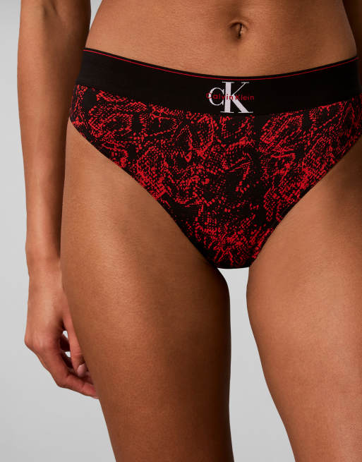 Calvin Klein Graphic Logo snake print thong in red, 3 of 3