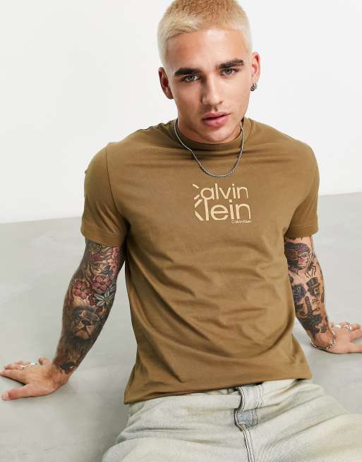 Calvin Klein Jeans Olive Printed Round Neck Tshirts - Buy Calvin