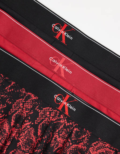 Calvin Klein Graphic Monogram 3 pack cotton briefs in red/print/black, 2 of 3