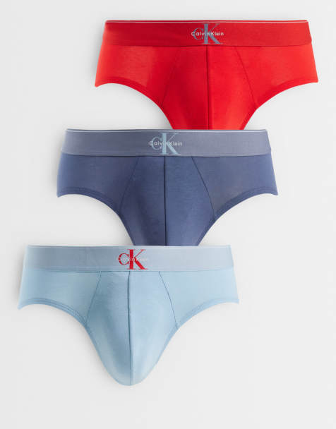 Calvin Klein Graphic Monogram 3 pack cotton hip briefs in gray/red - view 1