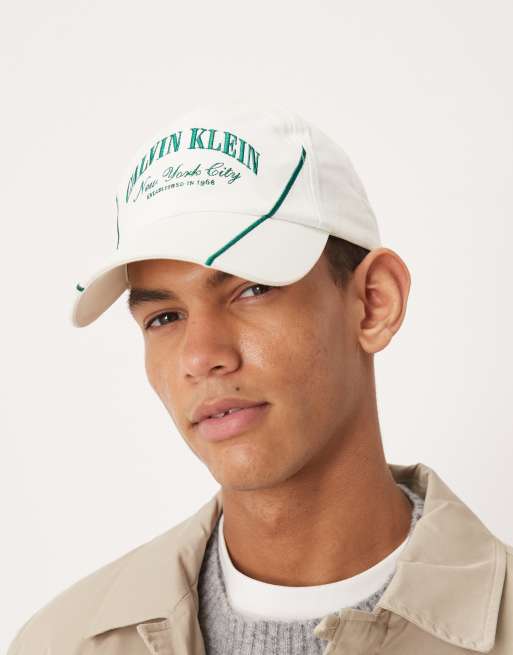Calvin Klein graphic signature cap with green piping in white, 2 of 3