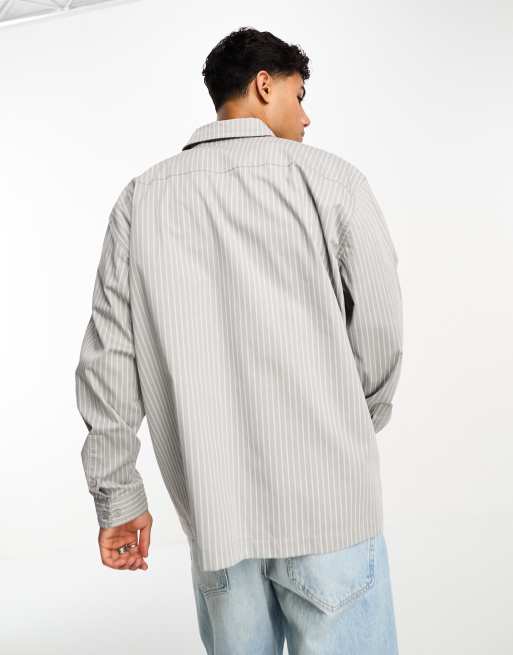Calvin Klein – Grårandig skjorta i oversize med långa ärmar, 2 av 4
