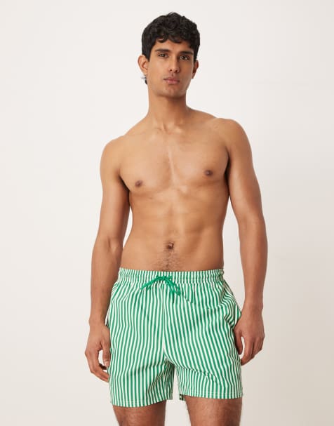 Calvin Klein – Grün gestreifte Badeshorts mit Kordelzugbund - view 1