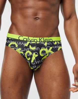 Calvin Klein – Gula kalsonger i låg modell med heltäckande mönster