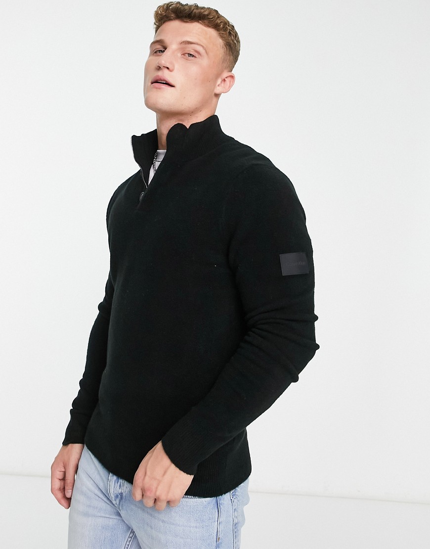 Calvin Klein half button and zip neck knit sweater in black