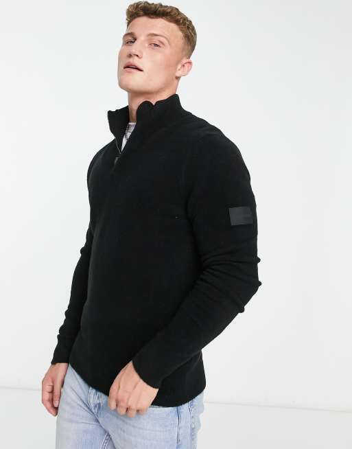 blouse Ten einde raad Larry Belmont Calvin Klein half button and zip neck knit sweater in black | ASOS