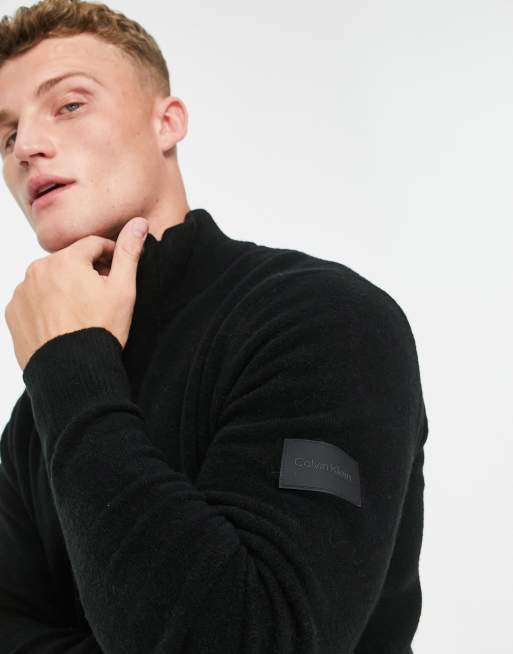 Kelder Post impressionisme schrijven Calvin Klein half button and zip neck knit sweater in black | ASOS